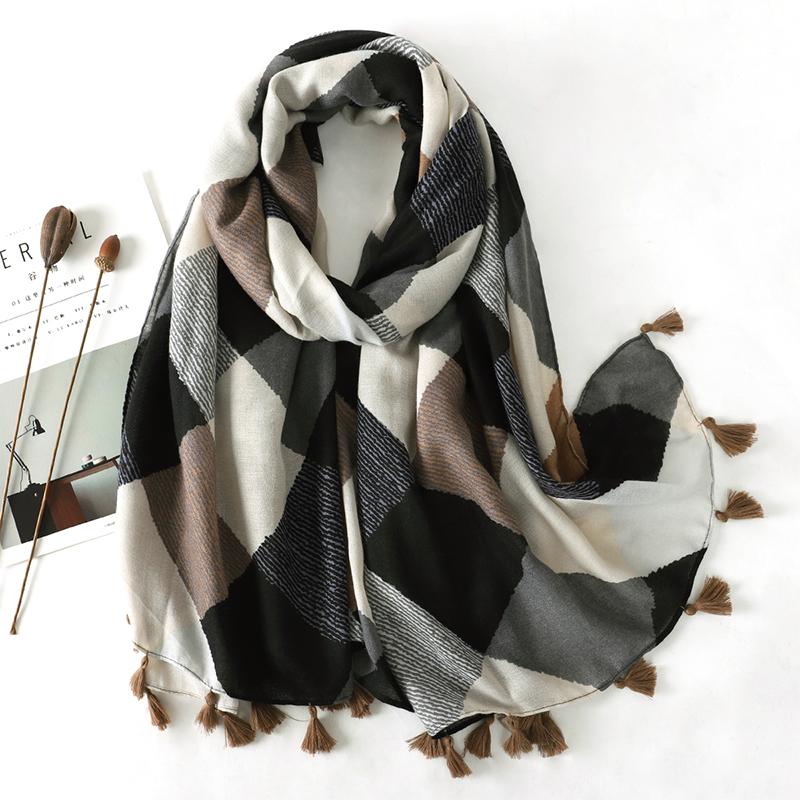 90*180CM New Fashion Printed Soft Linen Cotton Scarf Shawls Abstract Floral Tassel Viscose Scarves Lady High Quality Long Hijab