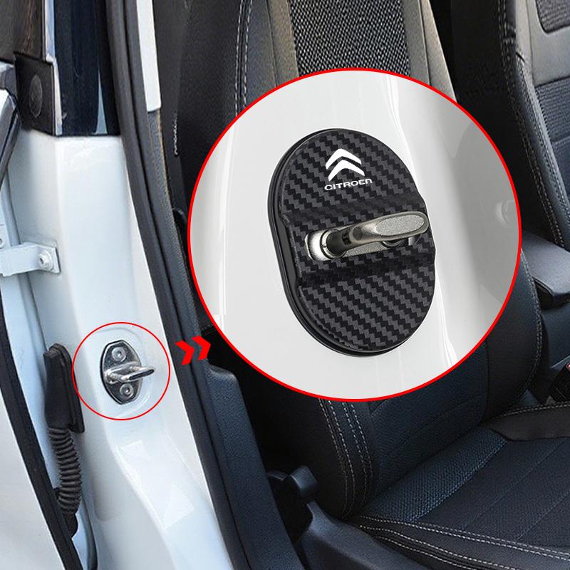 CCV2   4PCS Carbon fiber Car Door Lock Cover ABS Protection Anti Rust Stickers For Citroen C3 C4 C5 C1 C2 C6 Berlingo Grand Picasso Jum