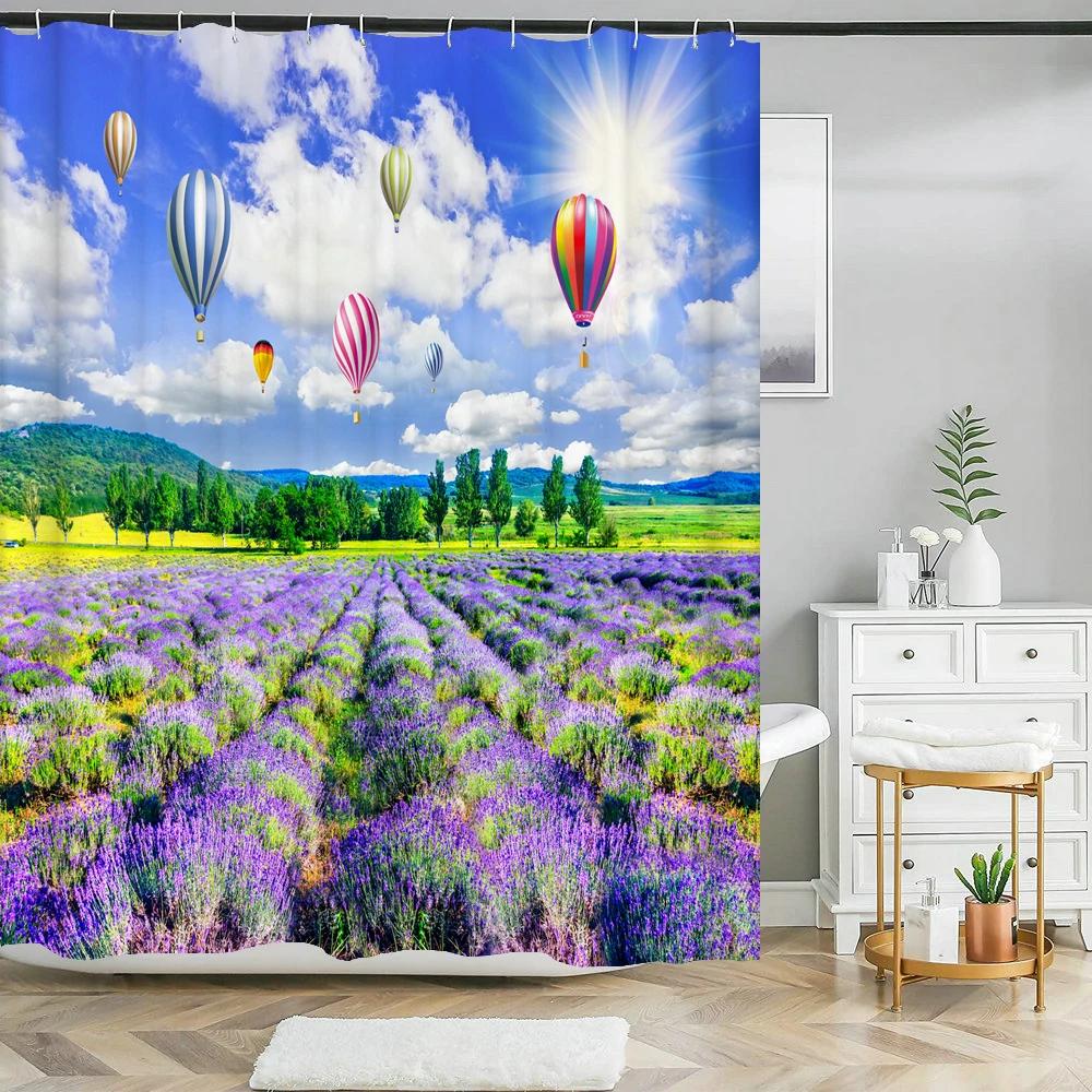 Nature Forest Landscape Shower Curtains Bathroom Curtain Frabic Waterproof Polyester Scenery Bath Curtain with Hooks