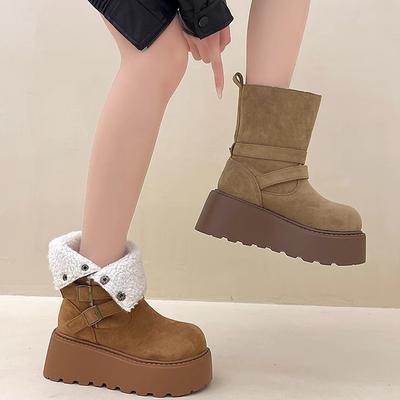 Skinny Martin Stiefel Damen Herbst und Winter neu runde Spitze Nahtlinie erhöht mittelhoher Absatz Mode Stiefel sehen schlank aus
