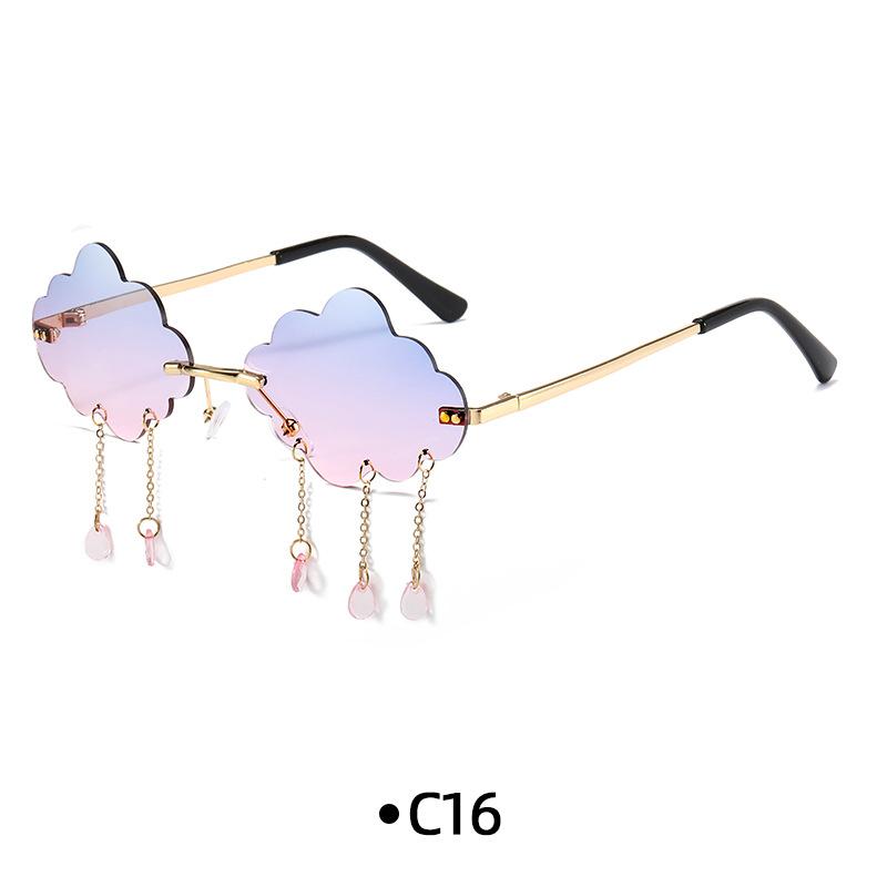 Sunglasses Funny Cloud Shaped Men and Women Disco Glasses Clouds Tassel Shades Rimless Sunglasses UV400 Eyewear