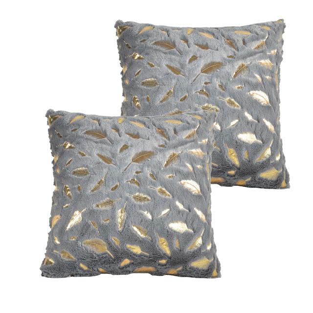 2pcs Fur Throw Pillow Cover Solid Color Bronzing Feather Plush Cushion Cover Pillowcase   for Car/Sofa/Bed/Home Decorative 4545