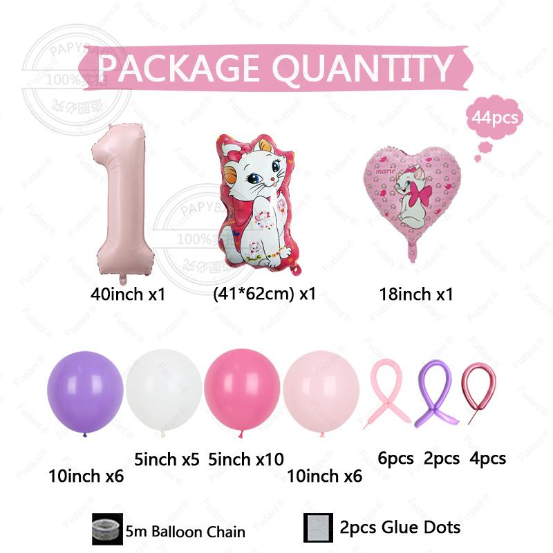 44pcs Marie Cat Balloons Baby Pink Girl Birthday Party Balloons Decoration Cartoon Marie Cat Animal Pet Baloon Baby Shower Decor
