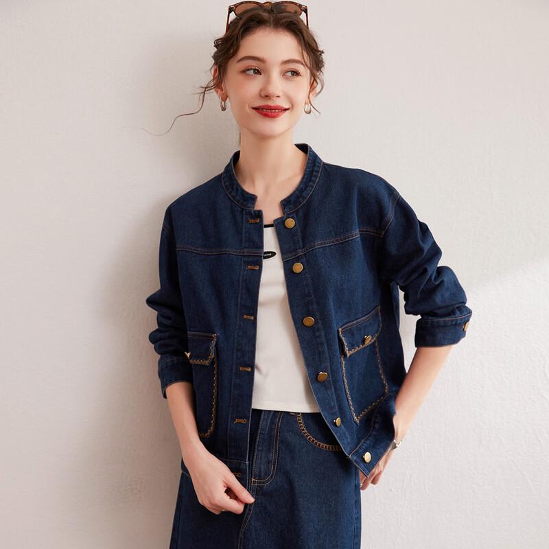 Bailuyu Gold Button Stand Collar Denim Jacket S