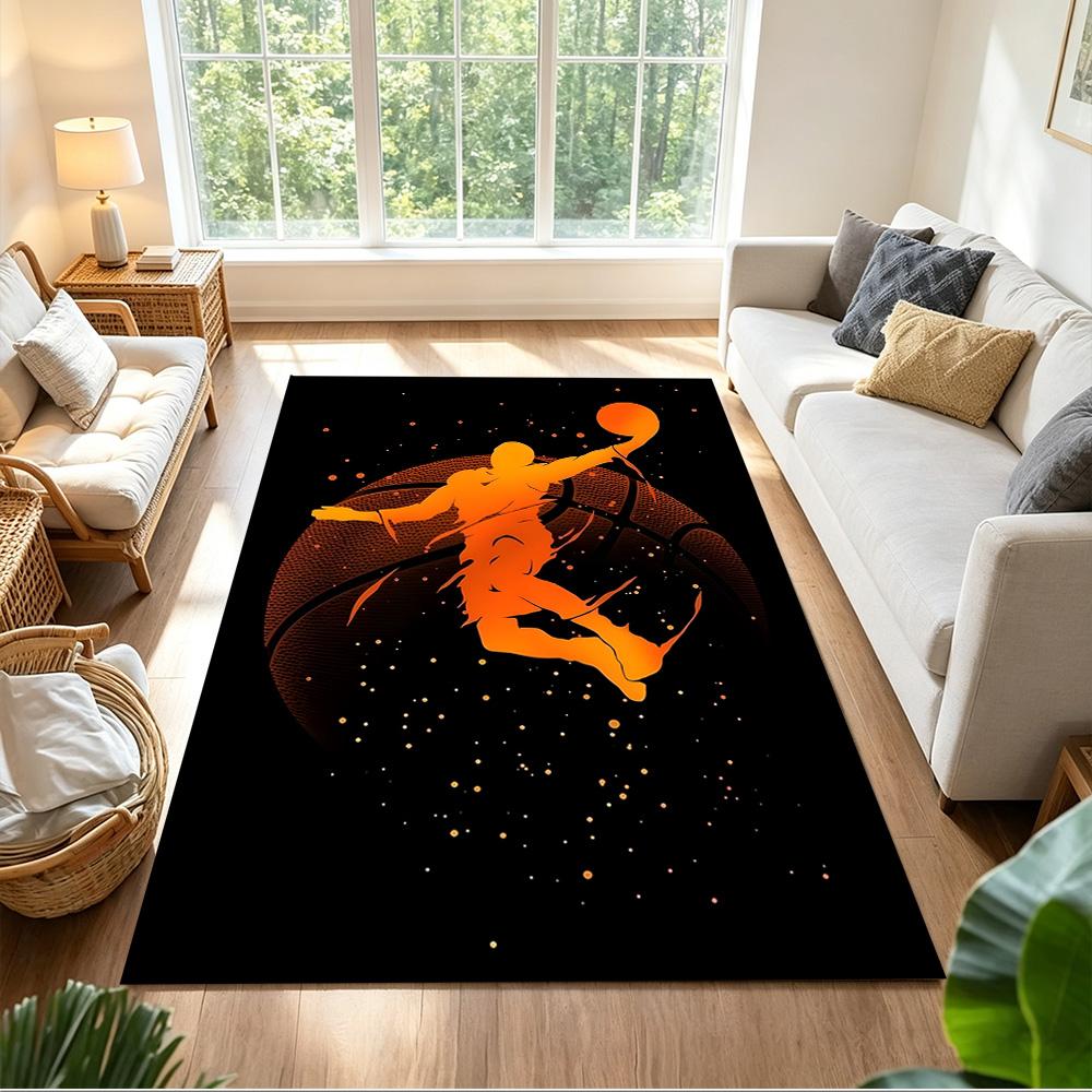Basketball Sport Design Home Carpet Soft Plush Non-slip Bottom Bedroom Bedside Mat Bohemian Boho Style Housewarming Gift Idea
