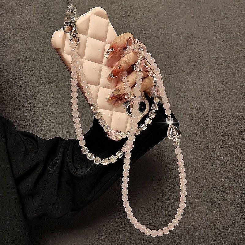 Fashion Heart Beaded Pvc Phone Lanyard With Crossbody Strap For Women And Men