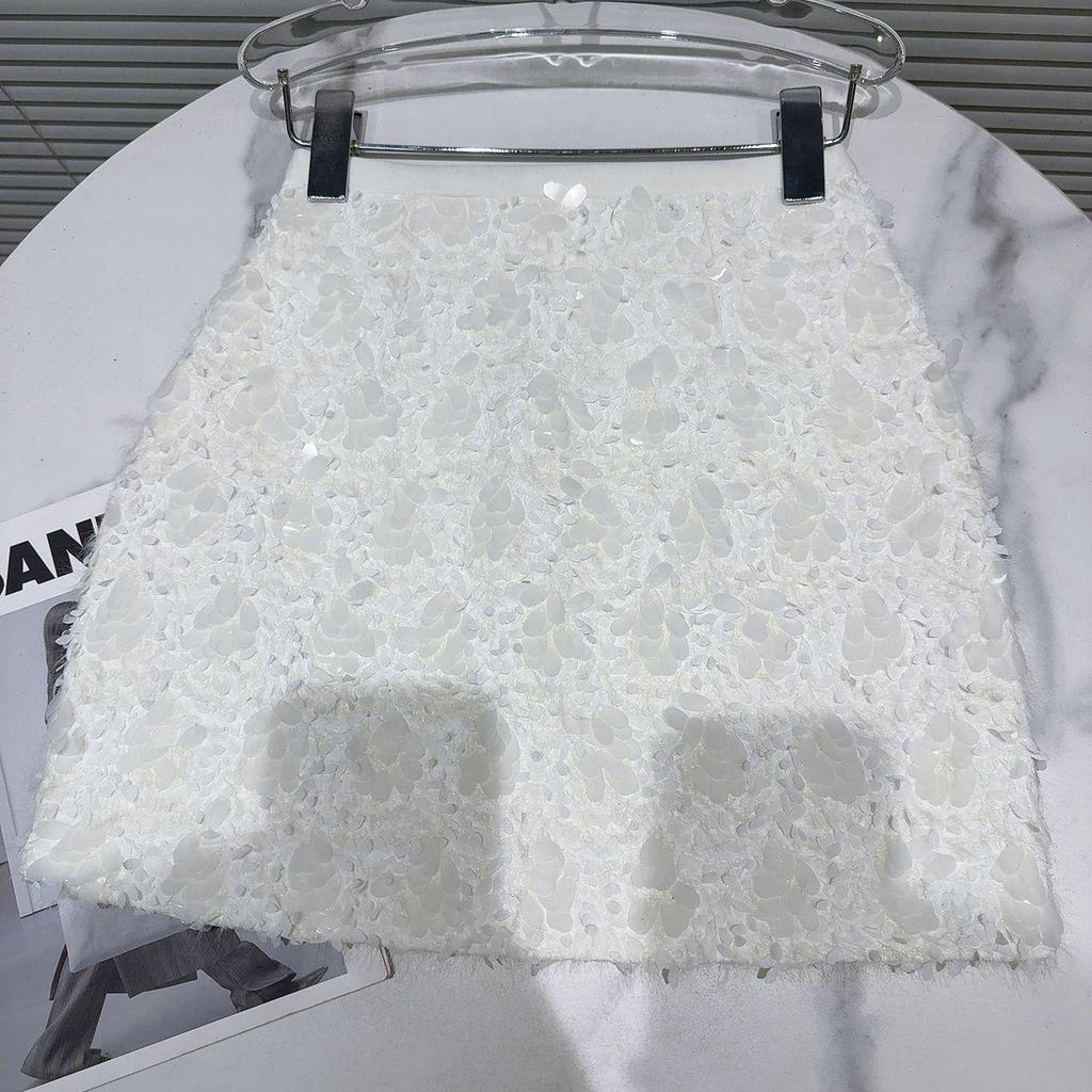 Autumn/Winter 2025 Influencer Style Sequin Tweed A-line Skirt