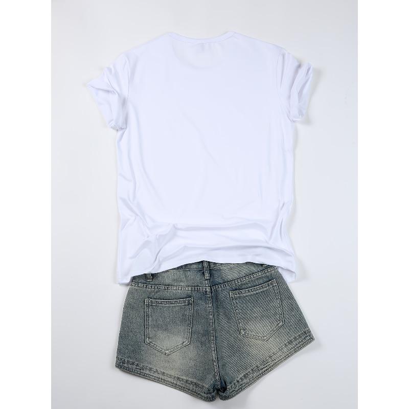 European Size Women'S Cute Cartoon Bear Print T-Shirt - Short Sleeve Crew Neck Casual Top with Playful Design,  Breathable for Spring & Summer