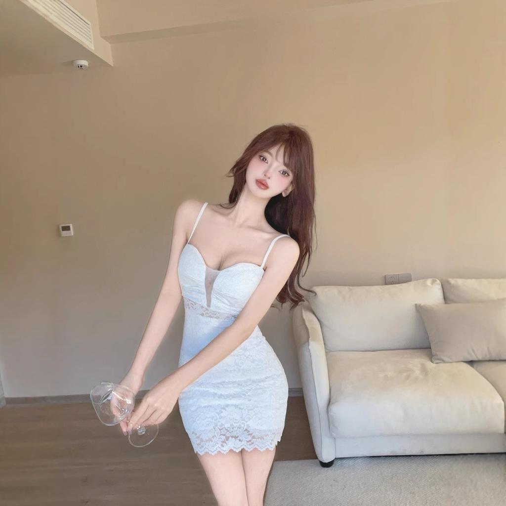 Sexy low-cut women's lace suspender dress backless sleeveless slim nightclub foot bath tooling