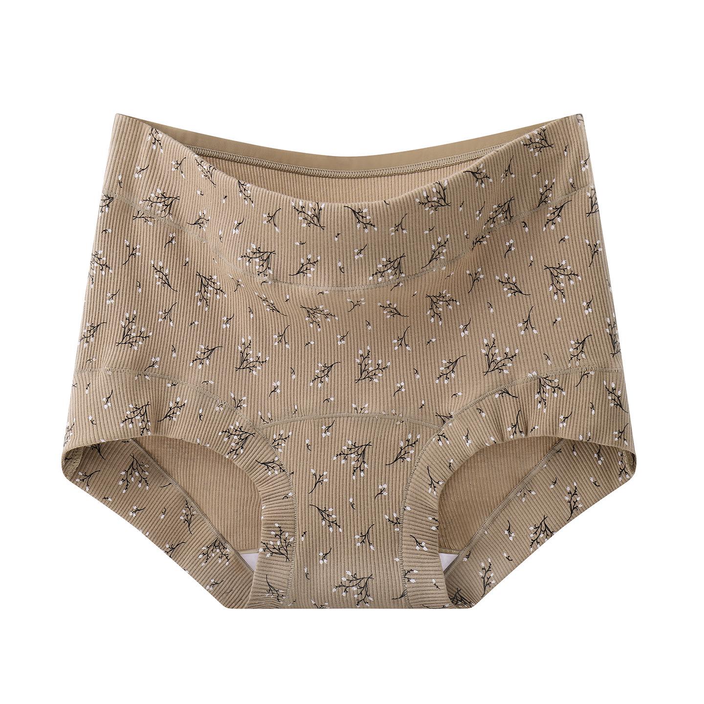 Pure Cotton Antibacterial Floral Print Women s Hipster Panties - Extended Crotch, Mid-High Waist, No Wedgie. L кофейный