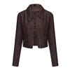 Womens Lightweight PU Leather Jacket Long Sleeve Casual Coat With Zipper Pocket Flip Collar