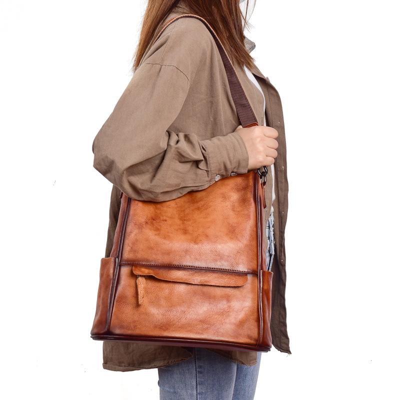 Vintage Backpack Genuine Leather Large Capacity Women Bag Solid Color Natural Cowhide Leisure Travel Bags