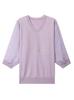 V-Neck Solid Color Knit Sweater T-Shirt for Women - Stylish Spring/Summer Sheer Sleeve Top for Middle-Aged and Elderly