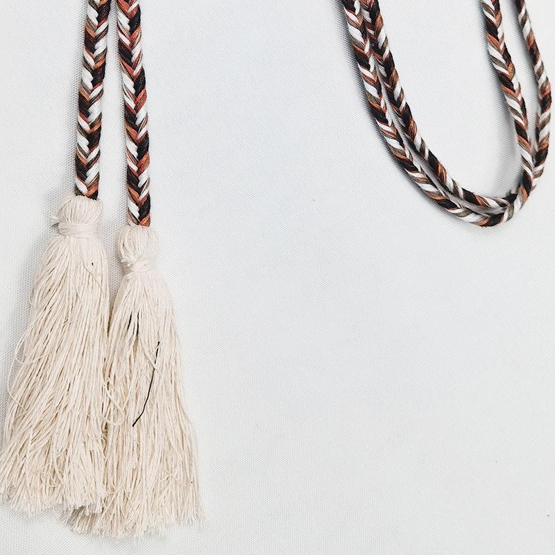 Retro Ethnic Style Colorful Woven Cotton Tassel Belt for Women 150 cm