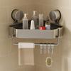 Space-Saving Suction Cup Bathroom Shelf No Drilling Required Strong Triangular Rack with Hooks Suitable for Shower And Toilet