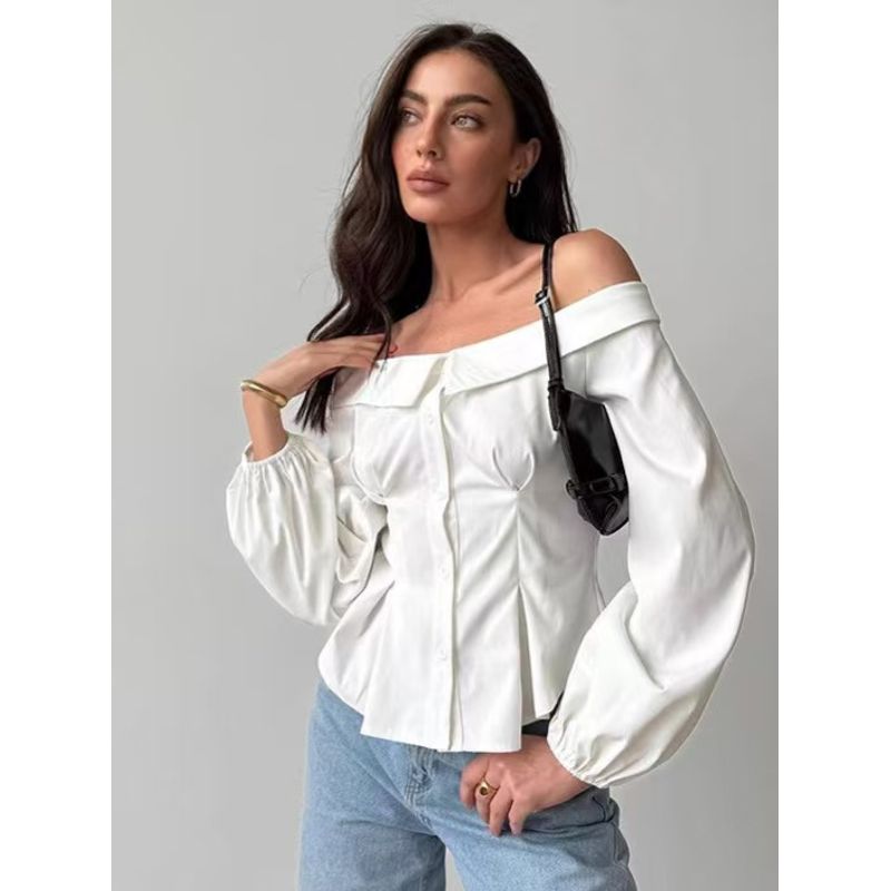 Fashion Style Sexy off-Shoulder off-Shoulder Shirt Fashion Versatile Top Sexy off Shoulder Shirt