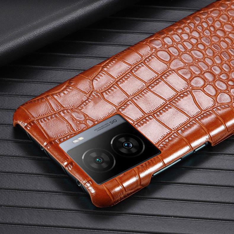Genuine Leather Crocodile Pattern Half-Cover Protective Case for iQOO Z6 - High-End Quality