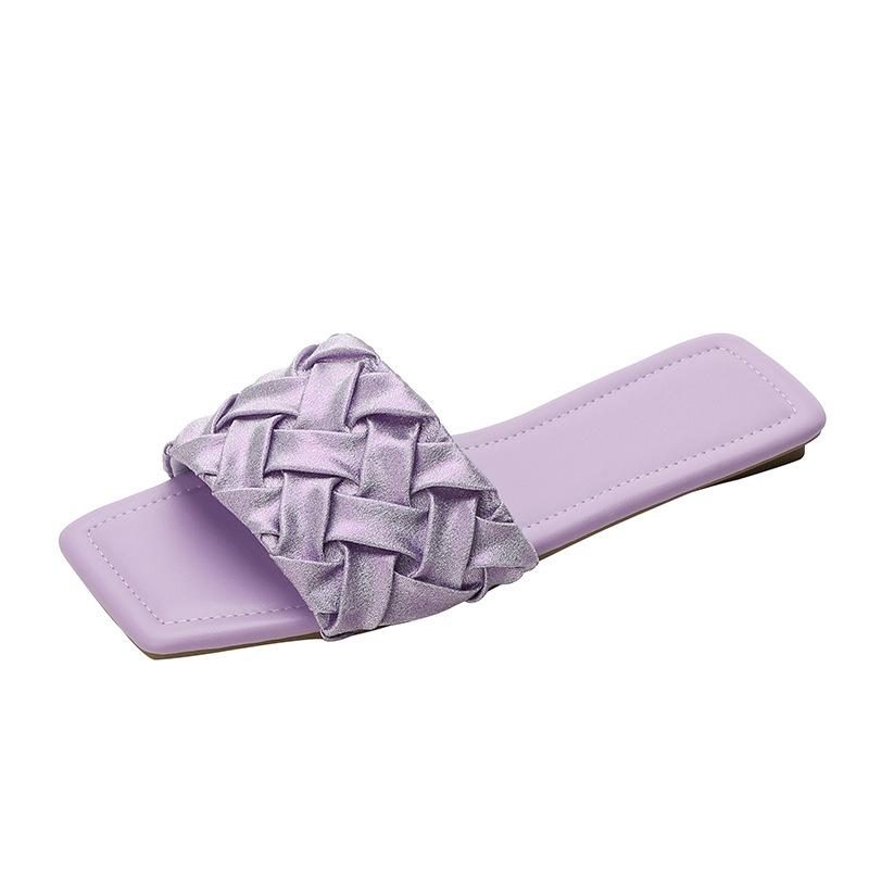

Women s pearl flat-bottomed cool slippers summer wear woven word design sense casual open-toed slippers 40