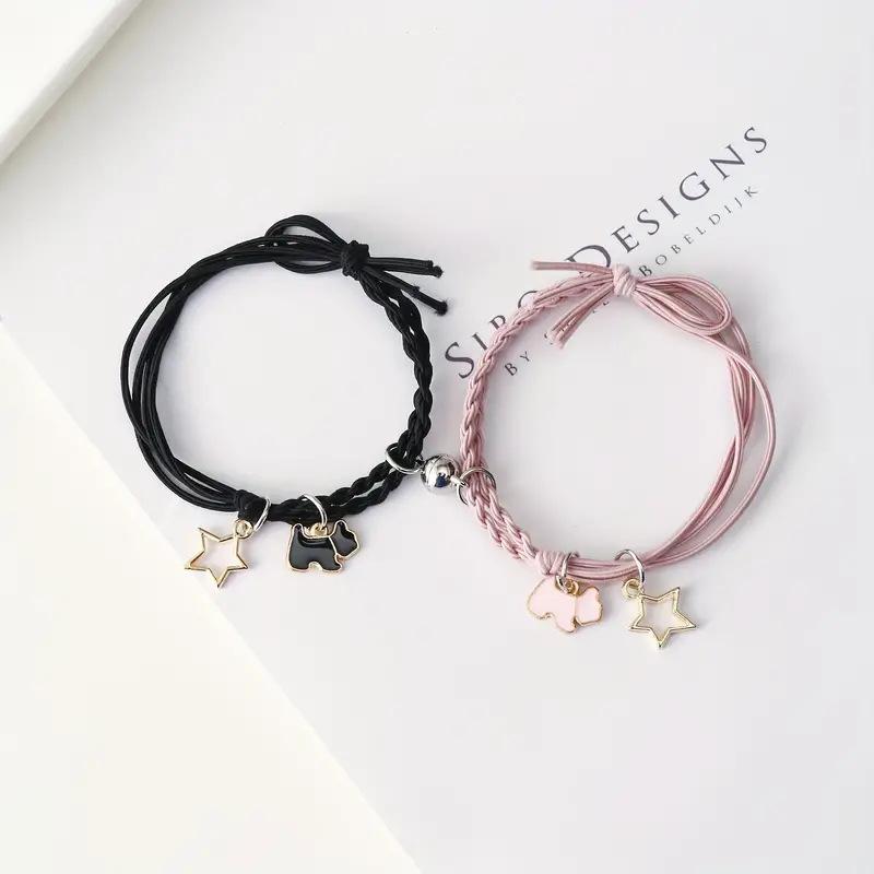 Cartoon Heart and Rabbit Butterfly Bracelet with Attracting Magnets for Women and Couples