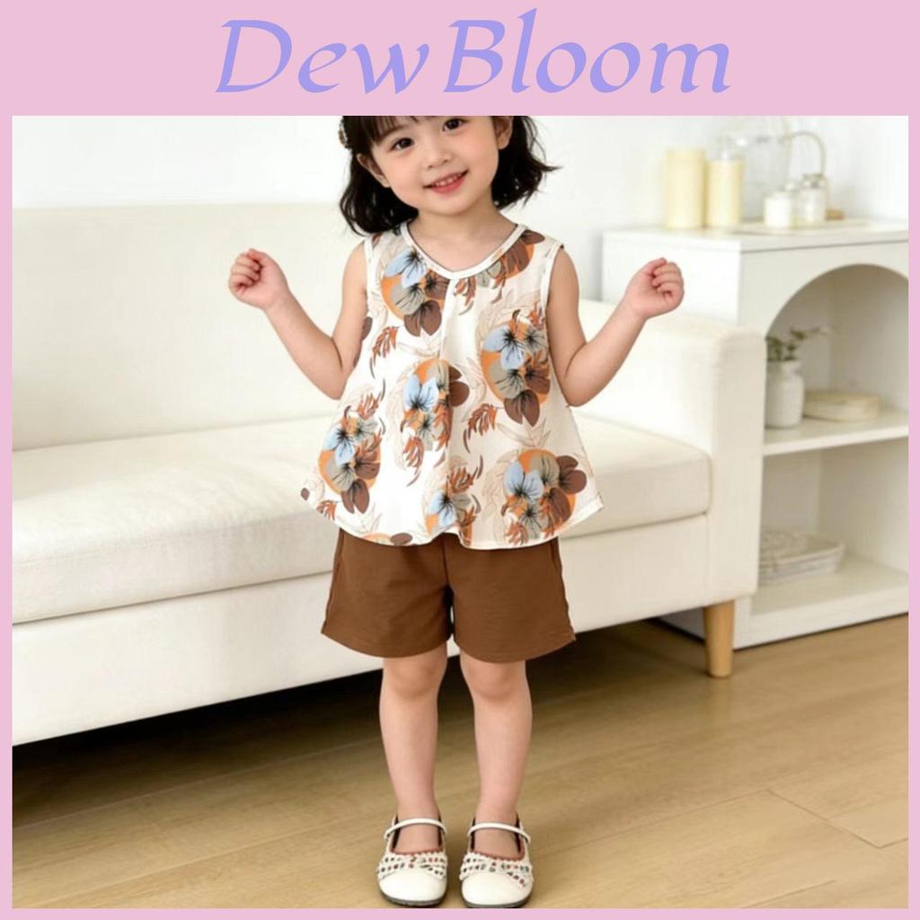 Summer Kids Twopiece Outfit With Floral Pattern Soft Fabric