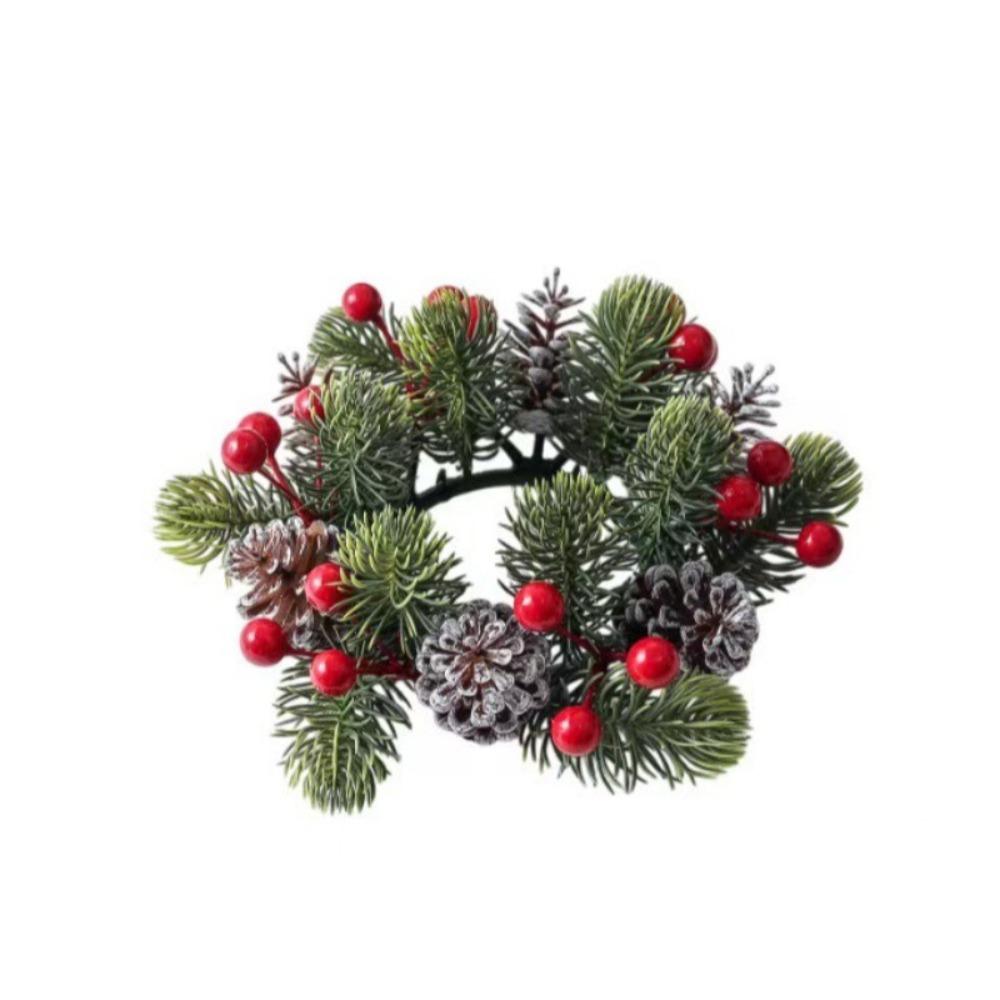 Artificial Pinecone Berry Christmas Candlestick Wreath Simulated Plastic Candle Ring Wreath Decorative Table Wreath Centerpiece