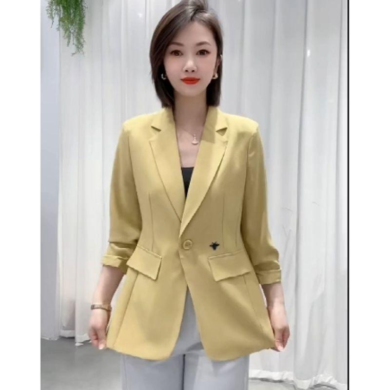 

Japan fashion Foreign Trade Order! Capable and Sexy Women Spring/Summer Ramie Cotton Embroidery One Button Blazers Show Energy and Spirit Yellow 2XL