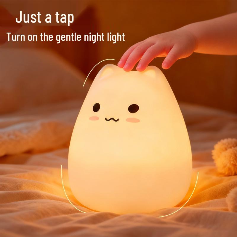Cross-border Cute Cat Silicone LED Night Light for Kids - Color-Changing Atmosphere Light & Creative Gift