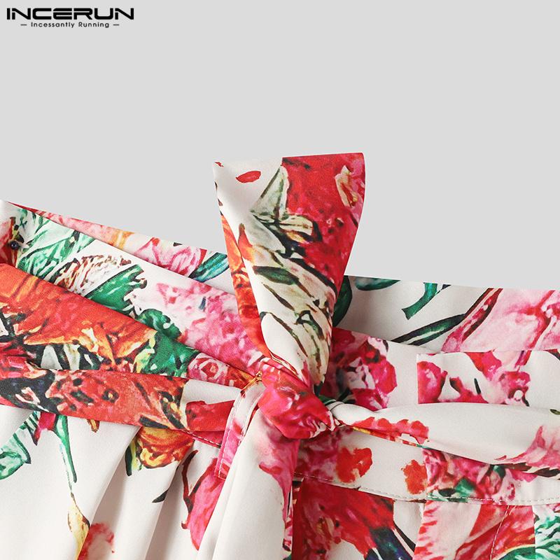 INCERUN Bohemian Men Floral Print Summer Pants Beach Holiday Wide Leg Trousers