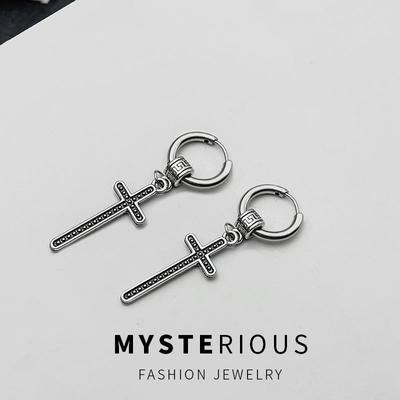 Men's Cross Earring Vintage Unisex Jesus Cross Metal Sliver Punk Hyperbole Earring Jewelry