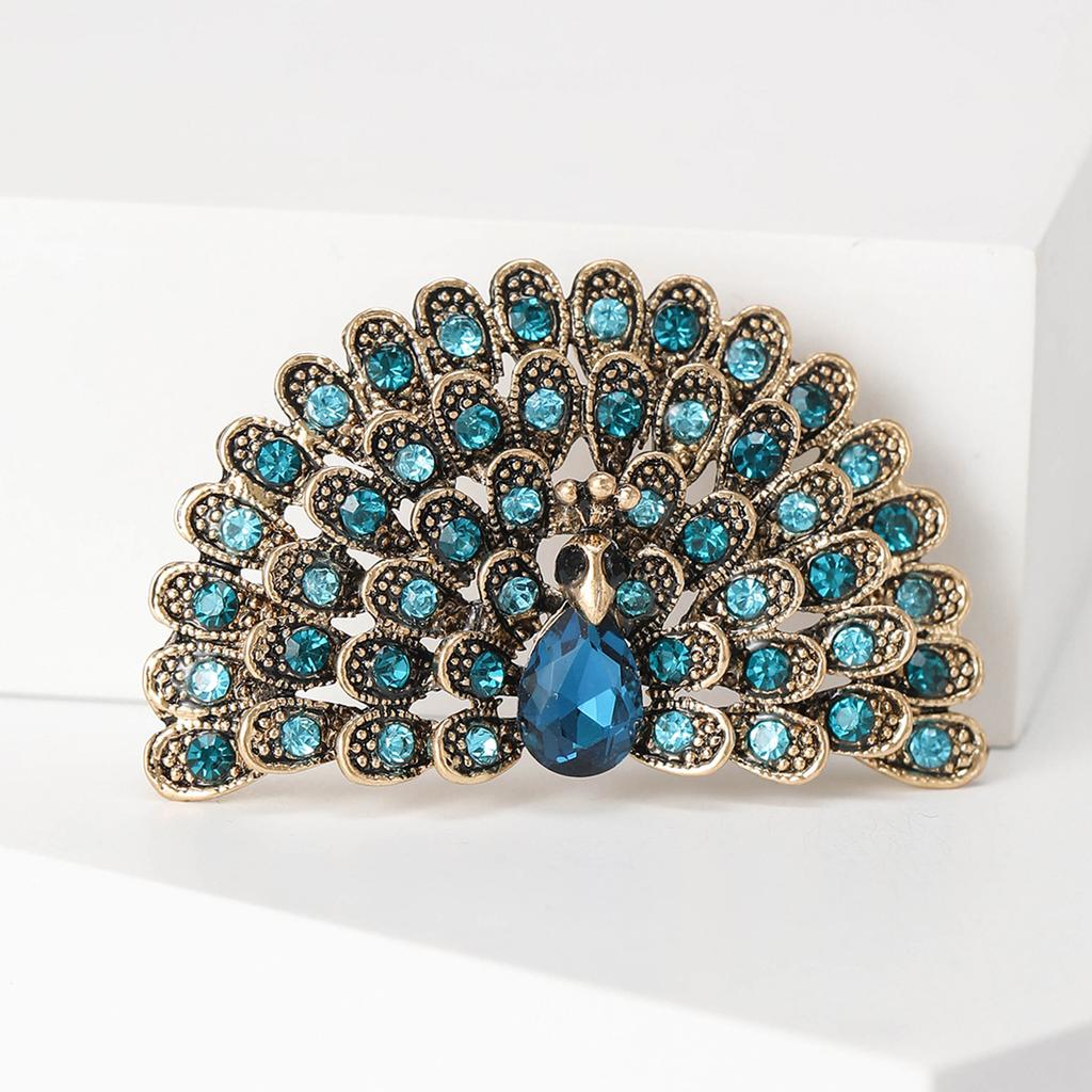 Fashion Retro Corsage Accessories, Full Diamond Peacock Screen Brooch, Creative Personality Flash Animal Pin