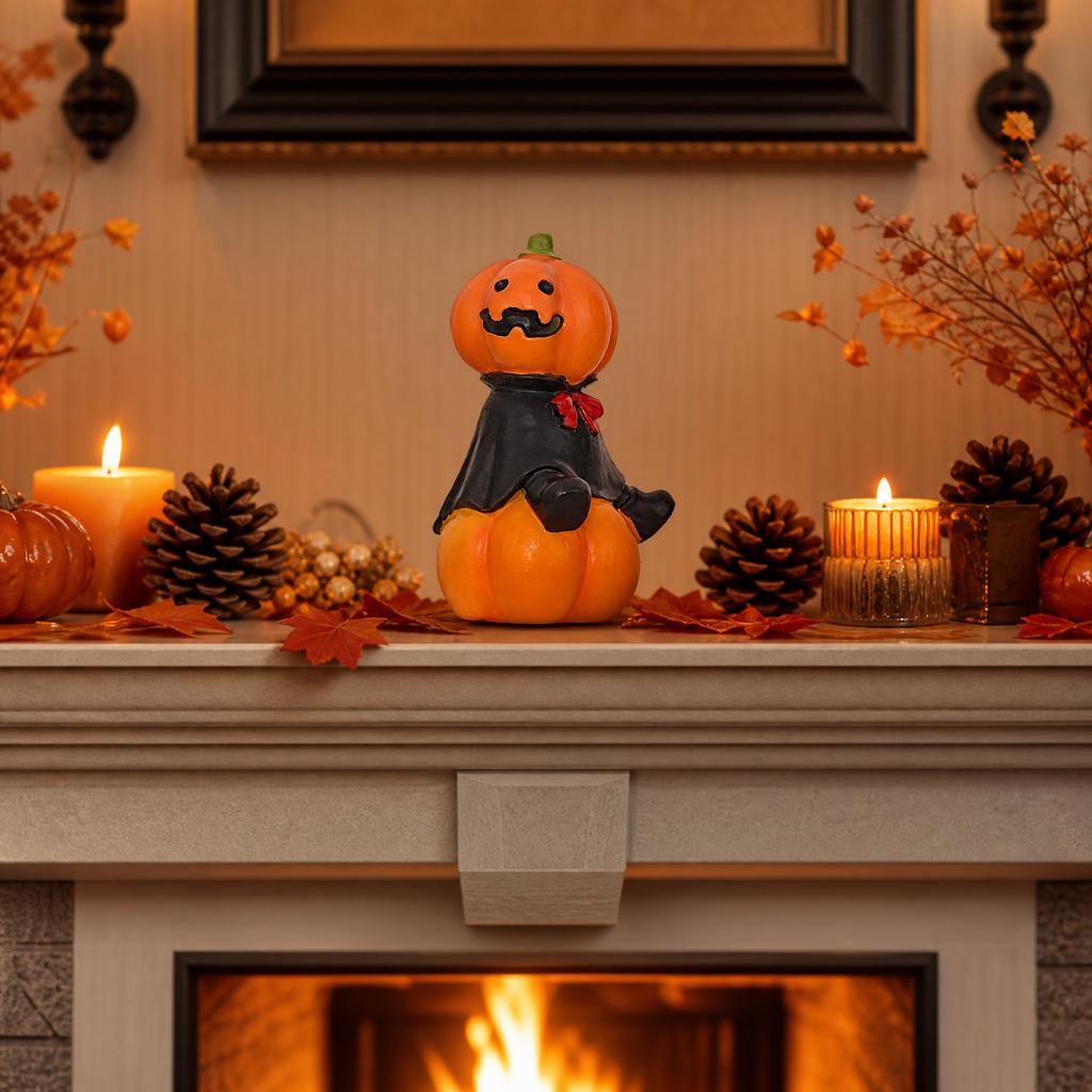 Halloween Resin Decoration Cute Pumpkin Ghost Owl Figurine Tabletop Ornament for Home Halloween Display Seasonal Holiday Decoration