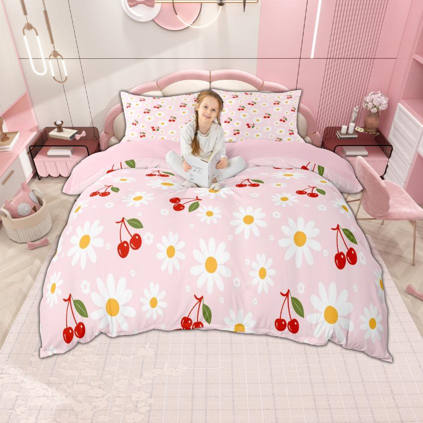 Comforter Homewish Kawaii Cherry For Girls Cute Bow Knot Bedding For Princess Geometric Buffalo Plaid Bed Set