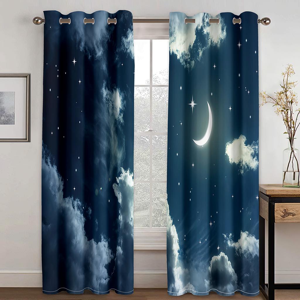 Meer Wolken Mond Nacht Naturlandschaft Vorhänge für Kinderzimmer Kinder Wohnzimmer Kinder Fensterdekorationen Küchenvorhänge