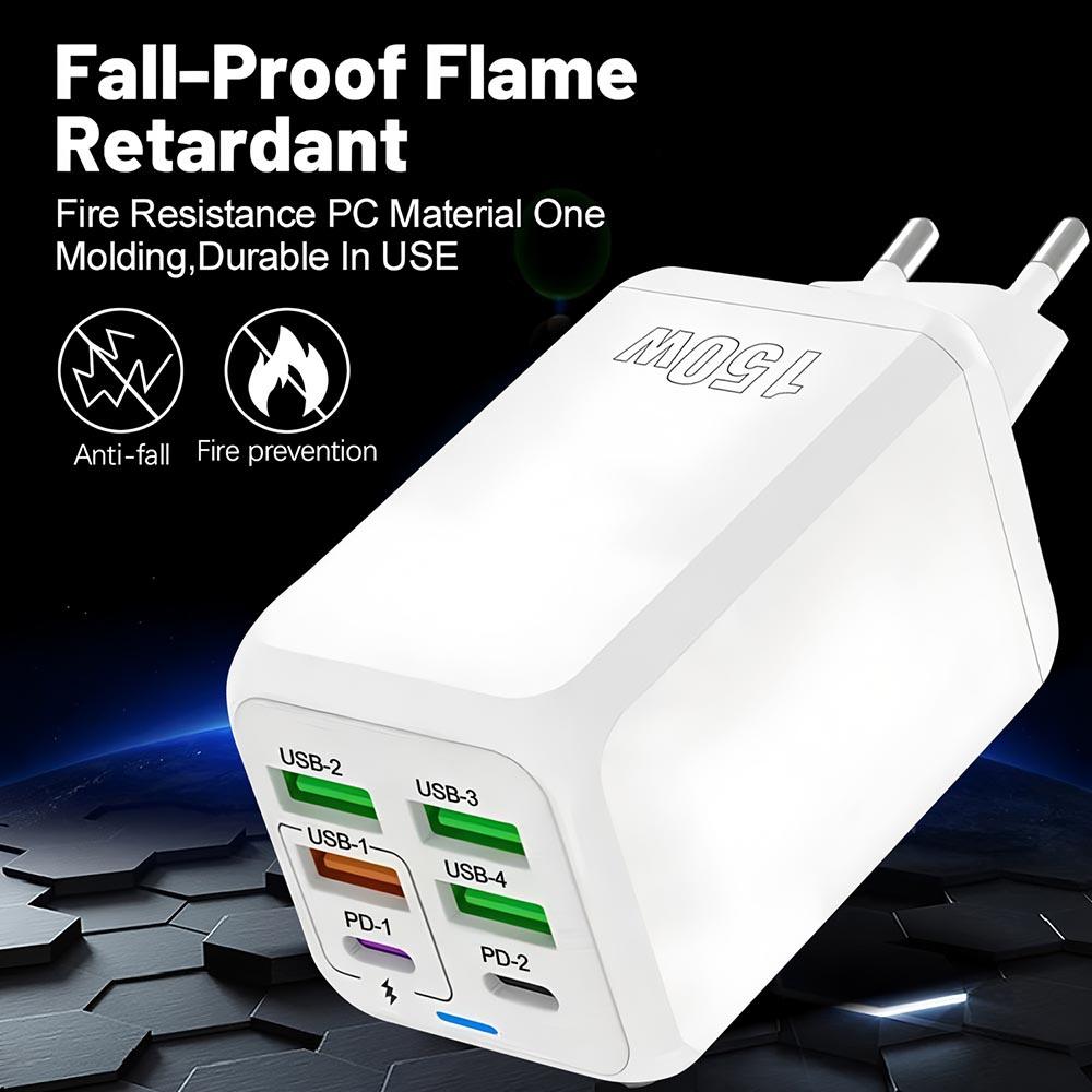 150W 6 Ports USB Charger PD Fast Charging Charger Wall Adapter EU Plug Charger Quick Charge 3.0 Multi Ports Power Adapter