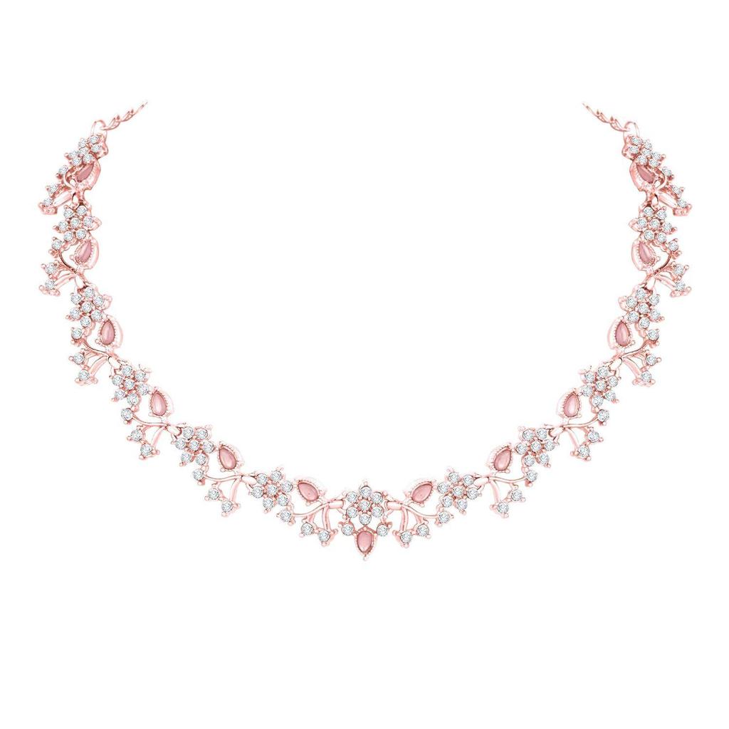 American Diamond AD with Colorful Crystal Necklace Jewellery Set for Women/Girls | Perfect for Weddings, Parties & Festive Occasions