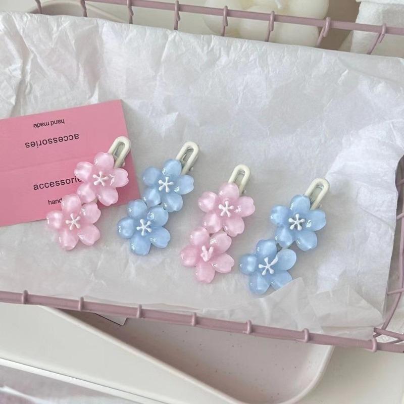 Blue Pink Cherry Blossom Hair Clip Women Sweet Ice Translucent Color Duckbill Clip Hair Accessories