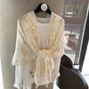 Lightweight Cotton Linen Shawl Women With Blue White Porcelain Print Breathable Scarf Use