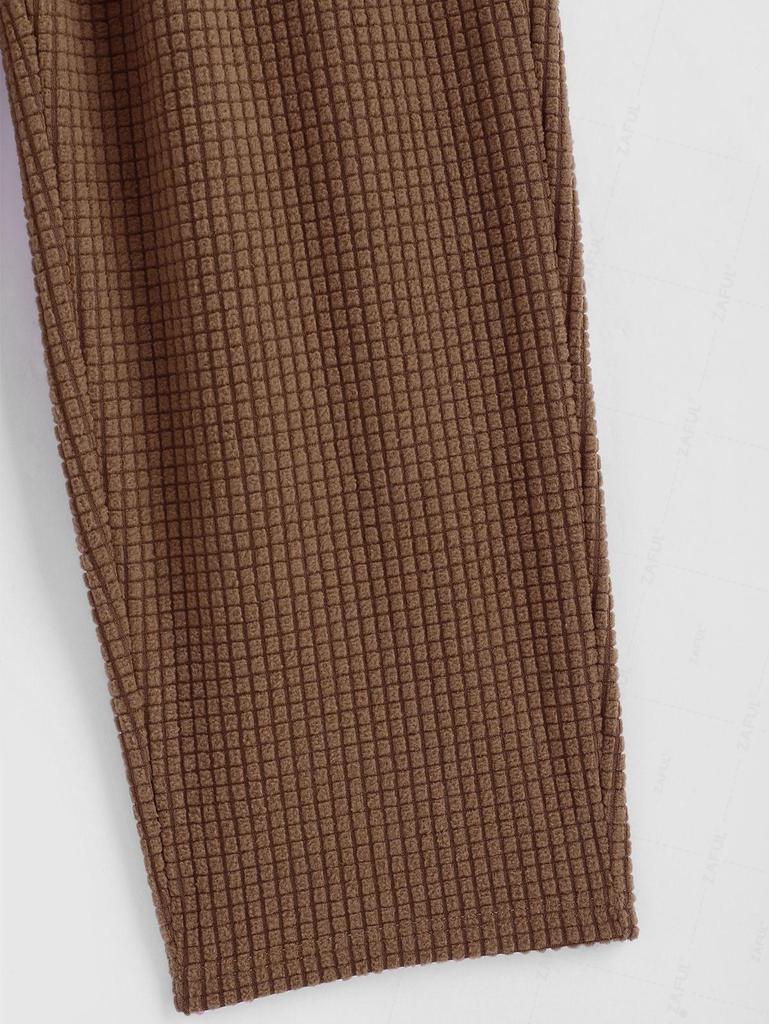 ZAFUL Men's Solid Color Polar Fleece Textured Straight Leg Drawstring Casual Pants