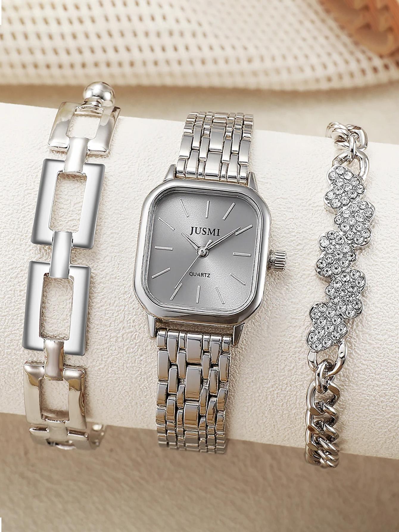 

Fashion Light Luxury All-match Steel Band Square Dial Women s Quartz Watch, Suitable for Everyday Wear, Thanksgiving and Christm серебряный