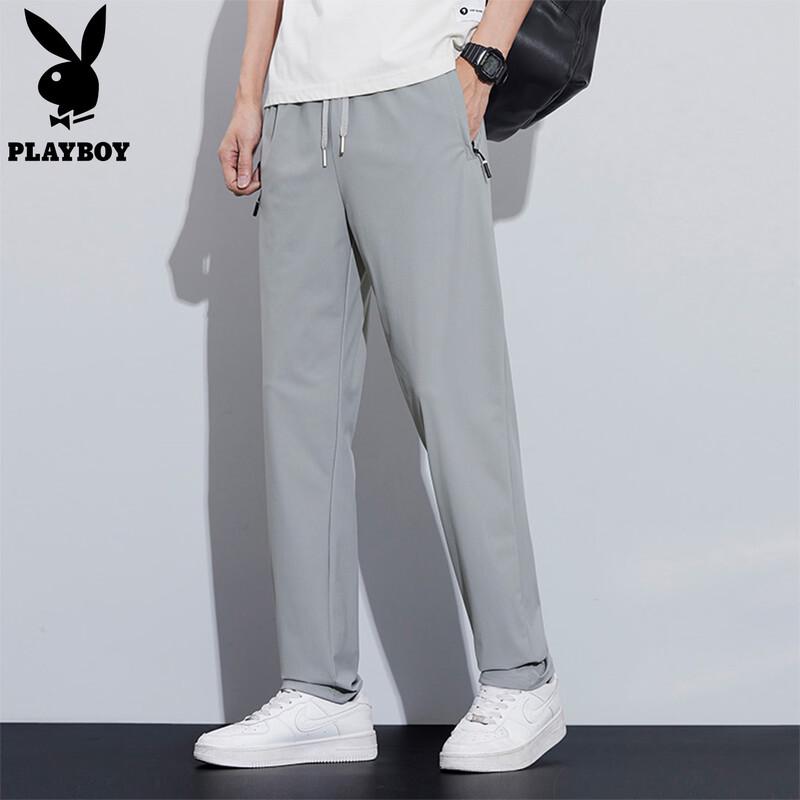 PLAYBOY Men's Summer Ice Silk Loose Straight-Leg Casual Pants