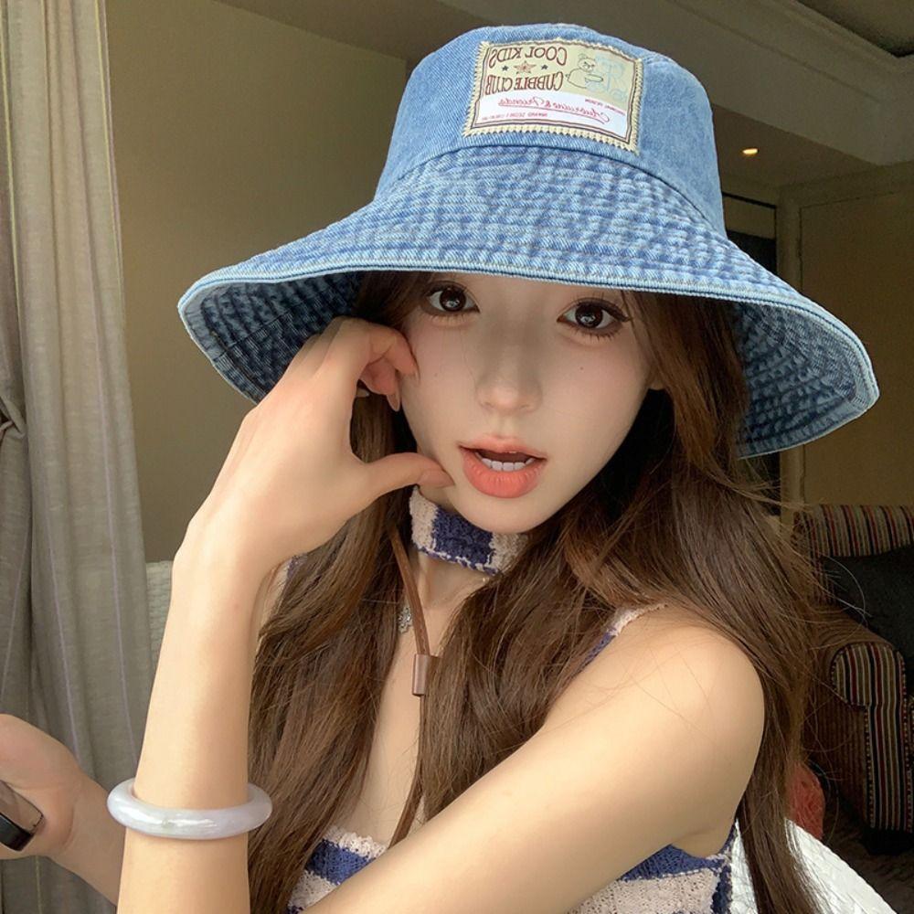 Wide Wings Denim Bucket Hat Big Brimmed Sunscreen Hat Casual Jeans Fisherman Hat  Women