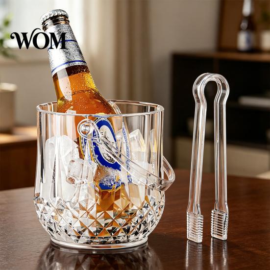 Eiswürfelbehälter mit Clip Eimer mit Griff und Zange, Transparente Diamantschliff Tragbare Eimer für Bier Champagner Wein Cocktails, Barzubehör
