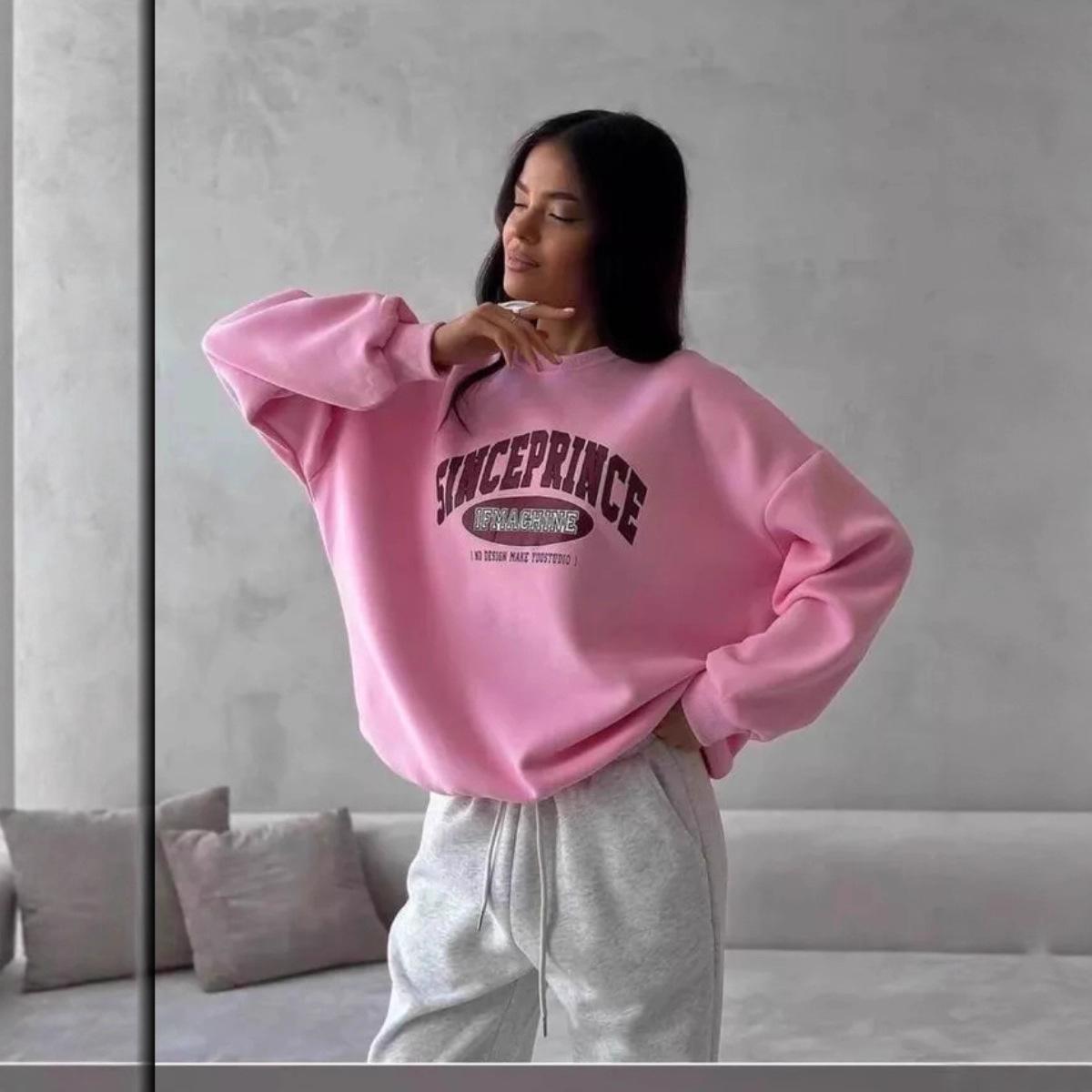 Американский ретро личность нишевый шик модный бренд принт сезон утолщенный круглый вырез свитер женский S