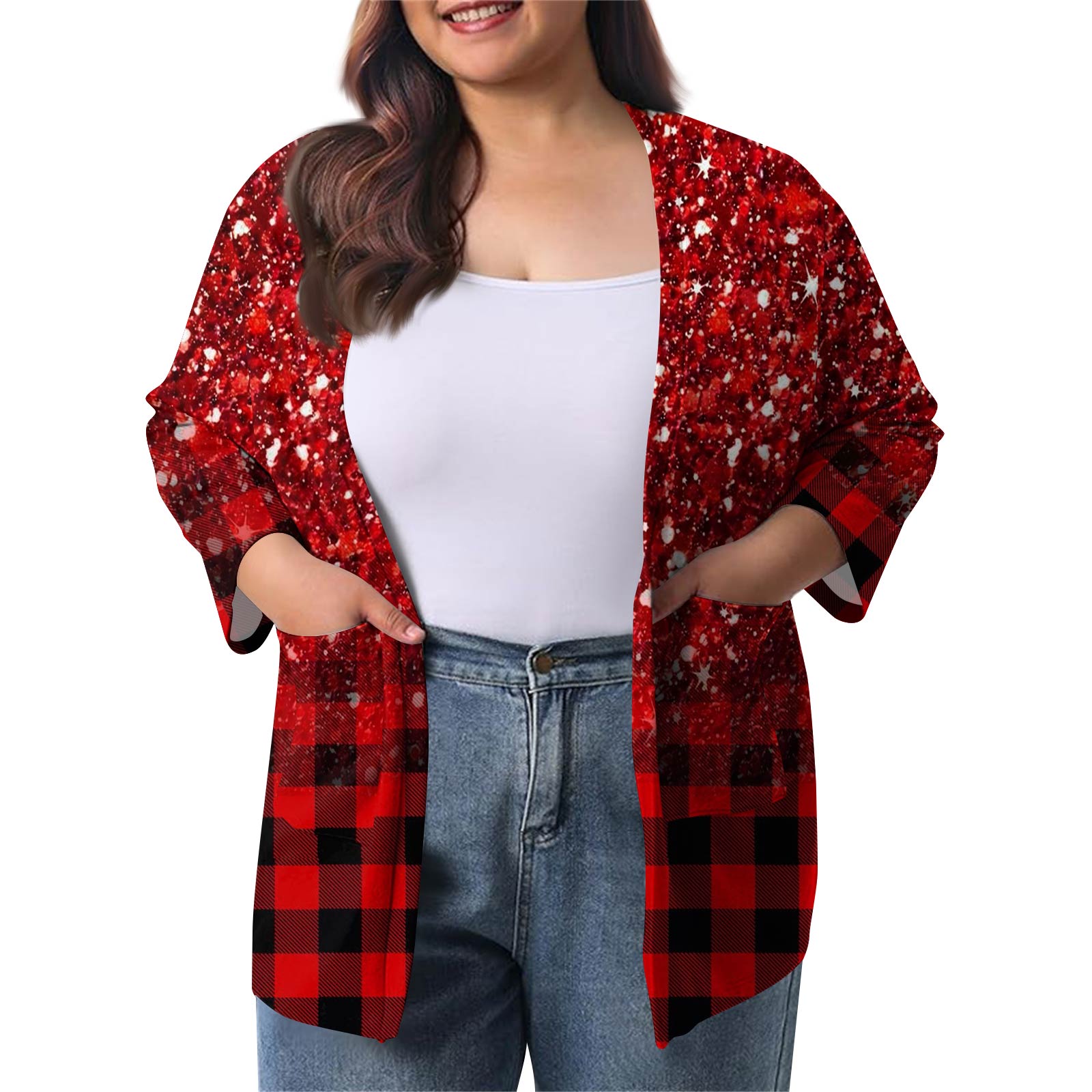 

Женский осенне-зимний модный повседневный однотонный кардиган-жакет длиной до середины бедра с рукавом 3/4 XXL