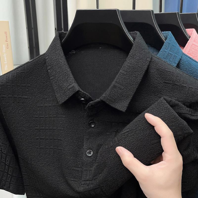 Summer polo shirt high-end business casual wear geometric design breathable ice silk quick drying men's short sleeved T-shirt