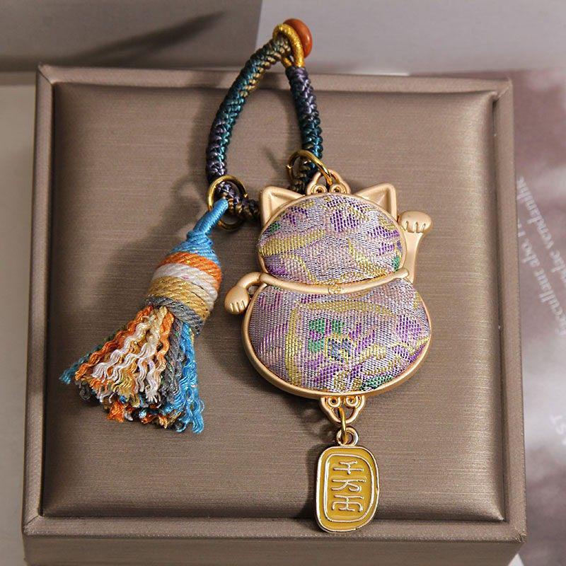 

Handmade Double-Sided Embroidered Gourd Keychain & Car Pendant for Wealth & Blessings - Wheat Ear Bag Ornament Gift for Women