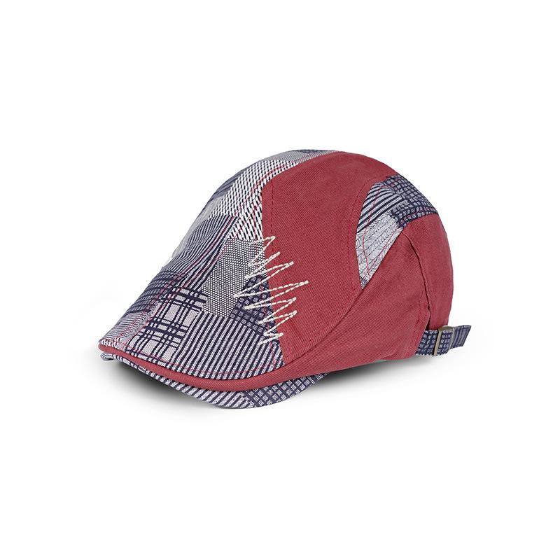 

Casual baseball cap, asymmetrical embroidered beret, checked patchwork hat Adjustable бордовий