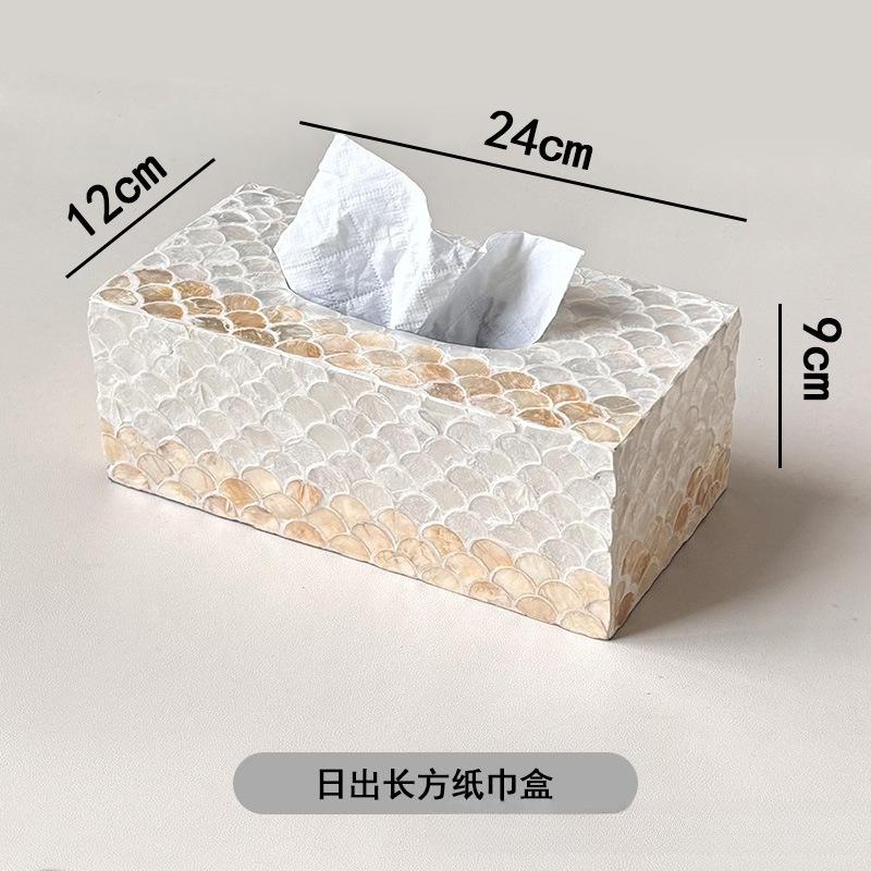 

Simple Round Natural Seashell Tray Creative Fish Scale Leaf Pattern Storage Tray Room Organizer Decorative Ornaments Tissue Box
