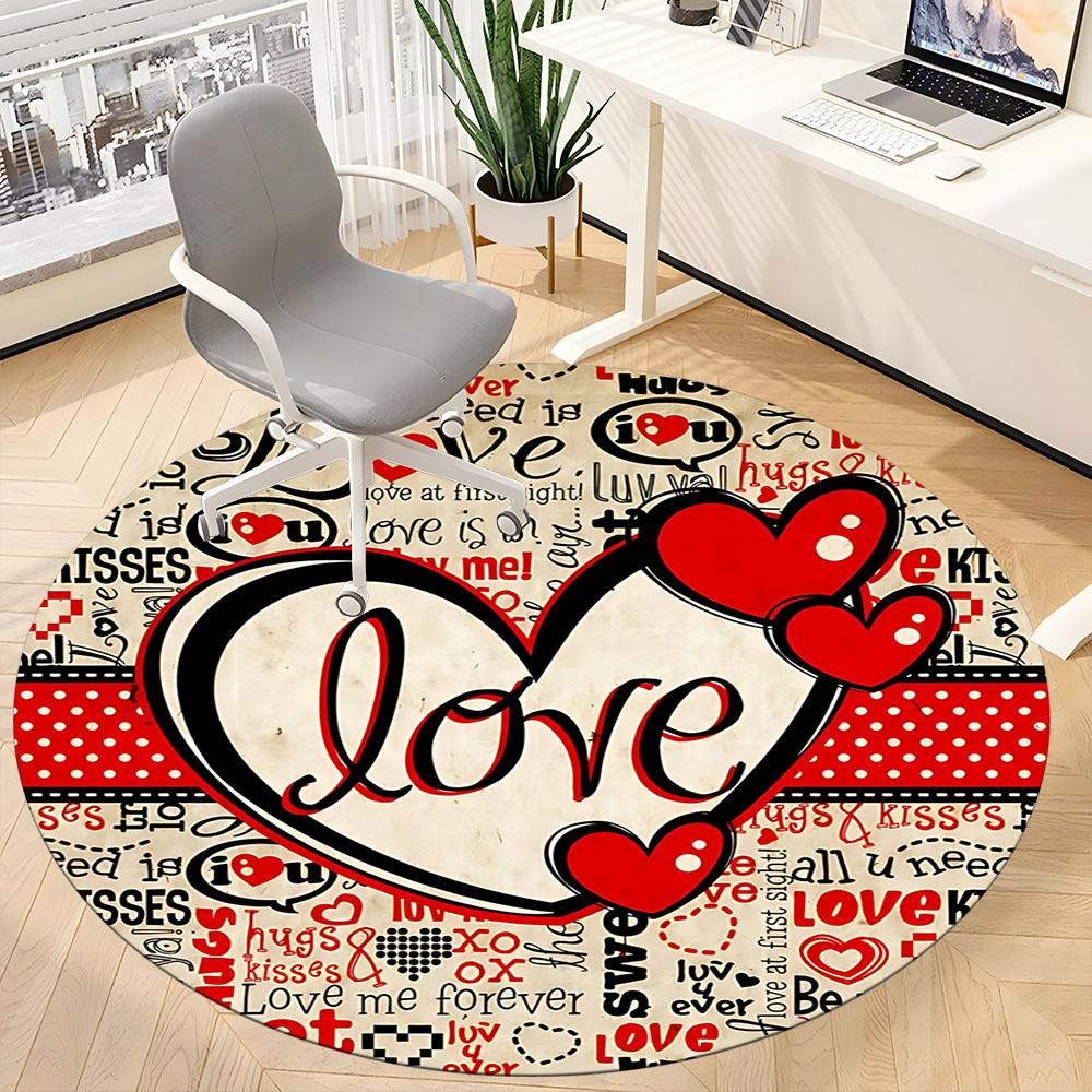 1pc Love Hearts Decor Carpet for Office Non-Slip, Round Carpet, Soft & Comfortable, Carpet for Office, Lightweight Round Floor Mat yy251226076