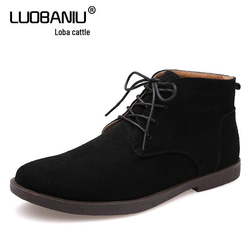 Men's Frosted Leather Mid-Top Winter Desert Boots In British Style